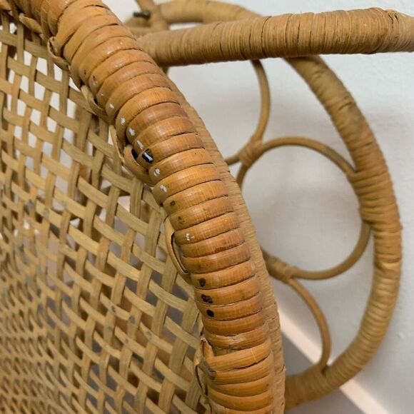 Vintage 60s Wicker Wine Bottle Rack Holder Decor 70s - Picture 6 of 10